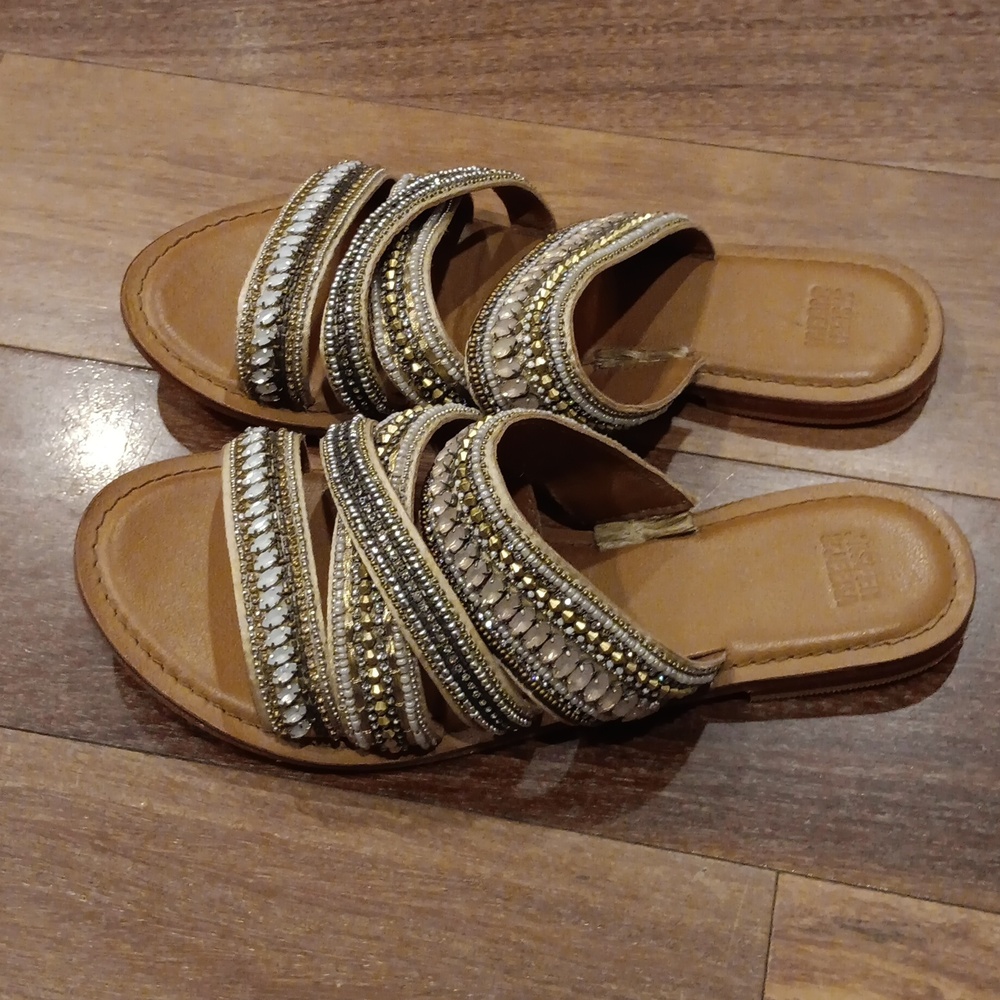Anthropologie Jasper & Jeera Azille Beaded Leather Slides Sandals size 39 - Picture 3 of 6